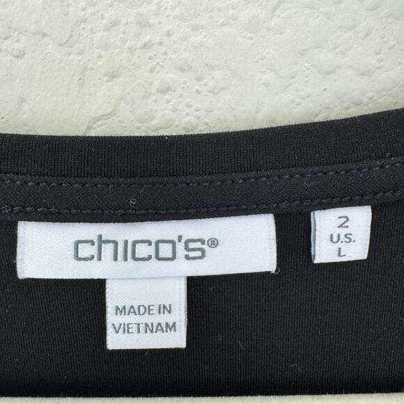 Chico's Womens Pullover T Shirt Top Size L Eyelash Fringe V Neck Black - Picture 2 of 6